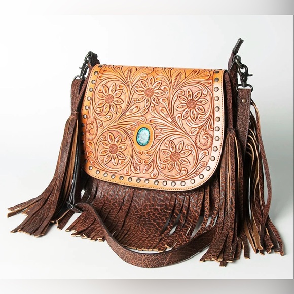 Western Bag Brown Fringe Genuine Leather Crossbody Bag Cowgirl Southwestern🔥🔥🔥 - Picture 2 of 5